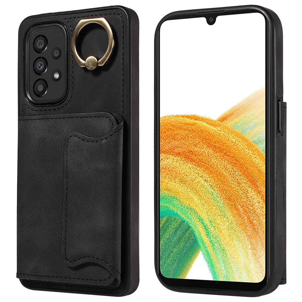 001 For Samsung Galaxy A33 5G PU Leather TPU Card Holder Phone Cover Ring Kickstand Anti-scratch Case 001 For Samsung Galaxy A33 5G PU Leather TPU Card Holder Phone Cover Ring Kickstand Anti-scratch Case
